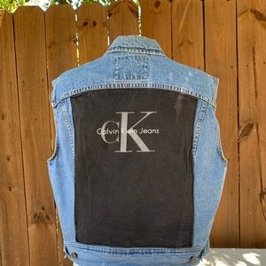 Vintage CK custom reworked denim vest size Large.
